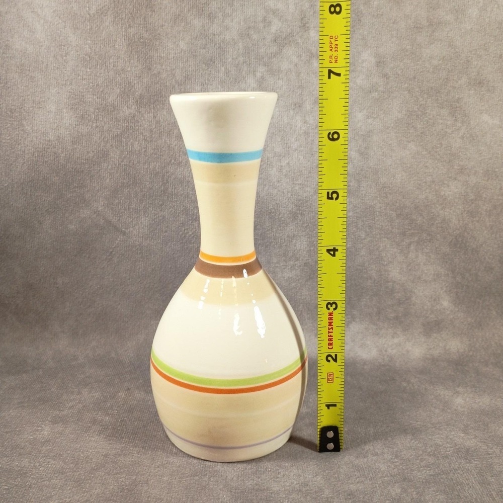 Jill Rosenwald Arte y Barro Ceramic Bud Vases Pair Boho Striped Hand Painted - Picture 8 of 9